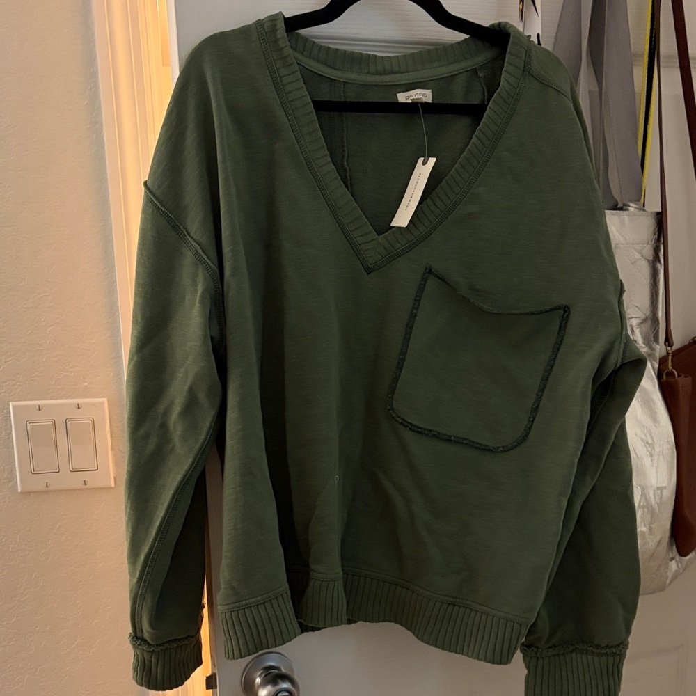 NWT Pilcro Green V-Neck Sweater with Pocket from Anthropologie